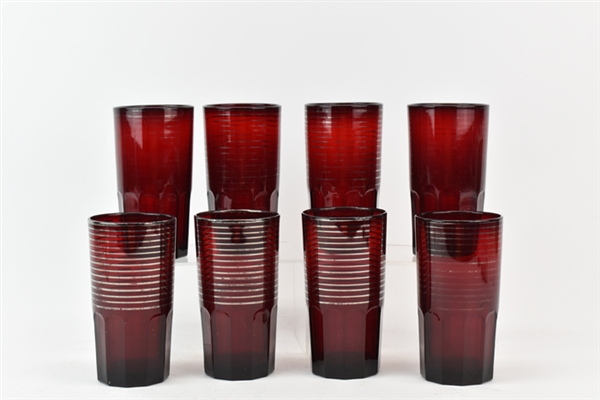 Group of Cranberry Glass Table Articles