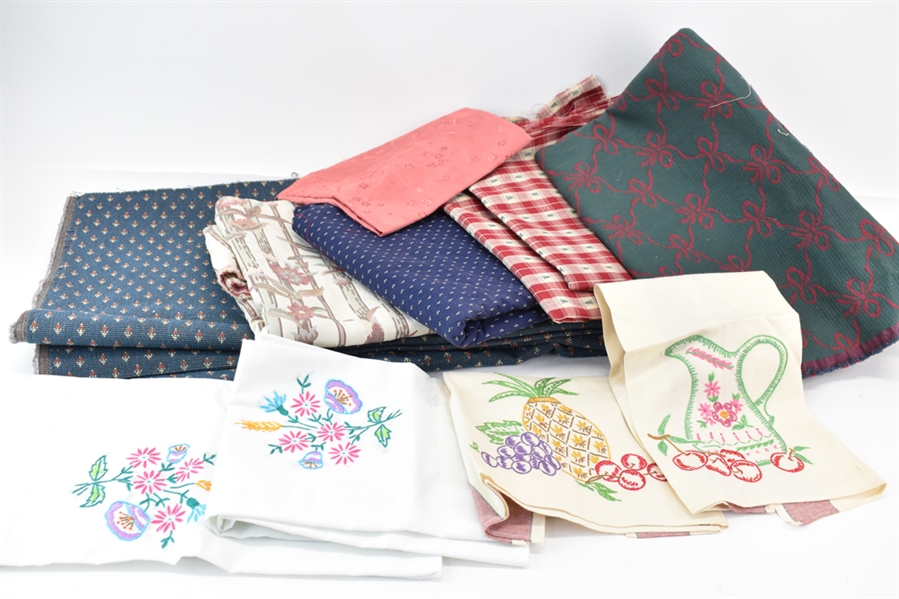 Vintage Needlework Tea Towels & Upholstery Fabric