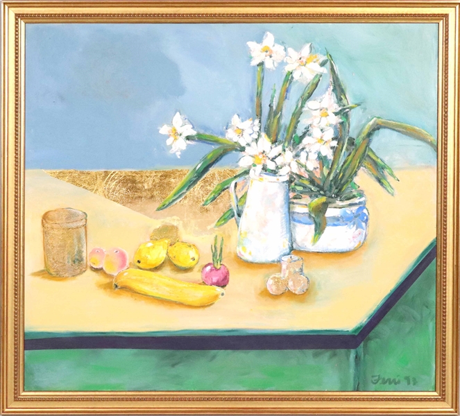 Oil on Canvas, Still Life of Fruit and Flowers 