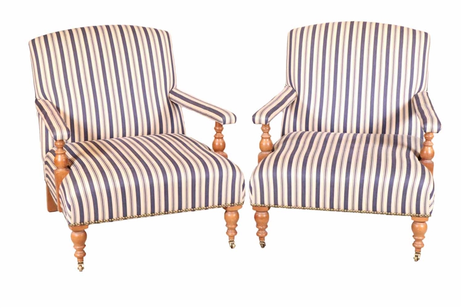 Pair of Ralph Lauren Blue & White Club Chairs