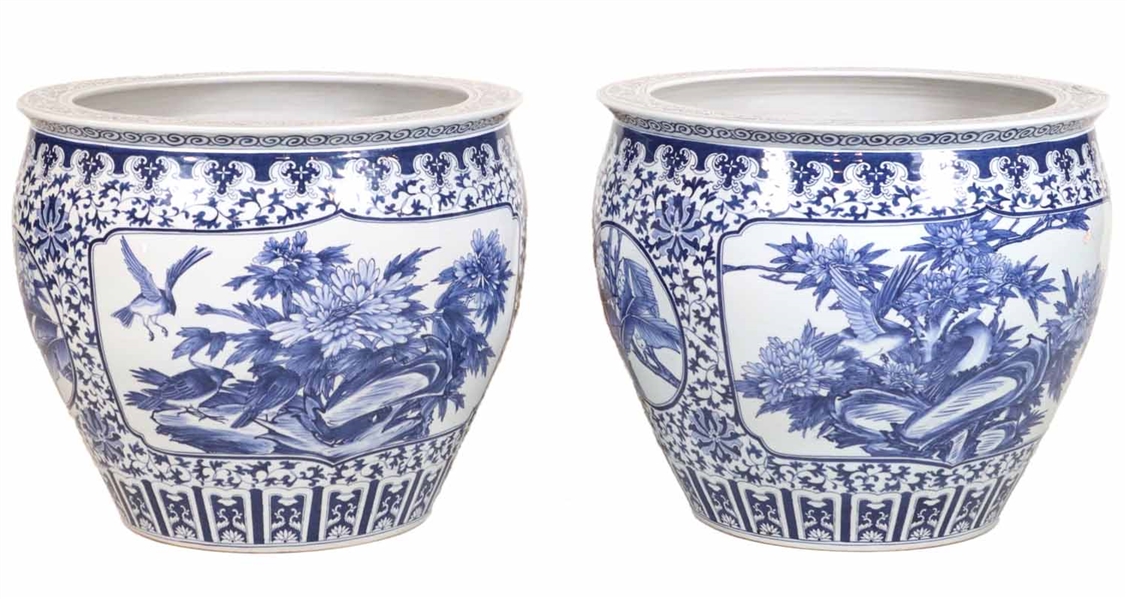 Pair of Chinese Style Blue and White Planters