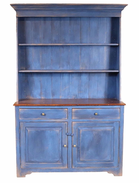Blue and Grain Painted Pine Step Back Cupbard
