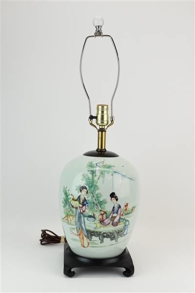 Asian Transfer Printed & Painted Table Lamp