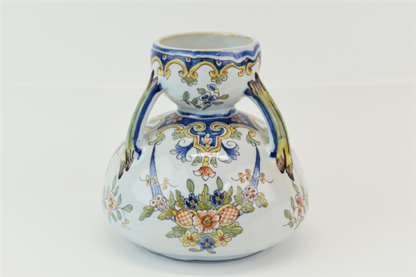 French Faience Flower & Vine Decorated Bulb Vase