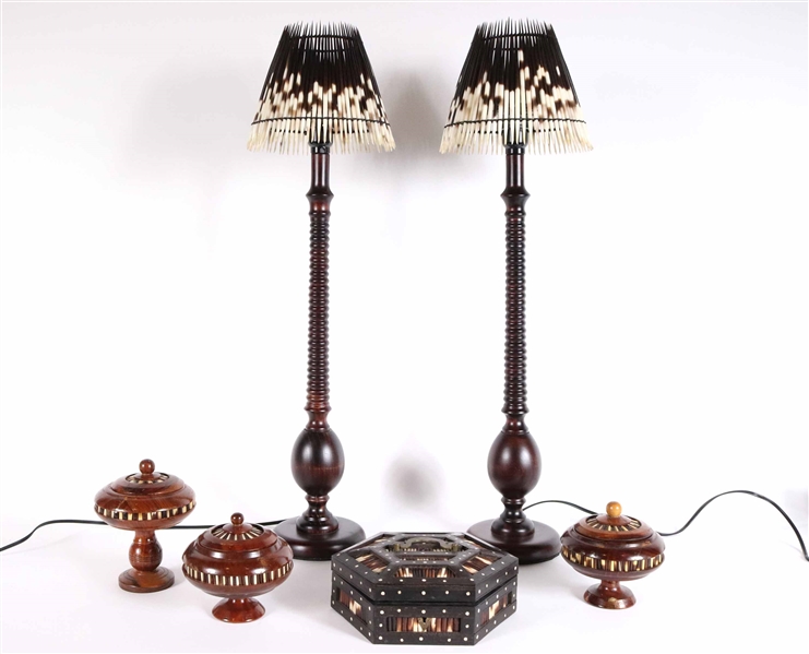 Pair of Lamps with Quill Shades