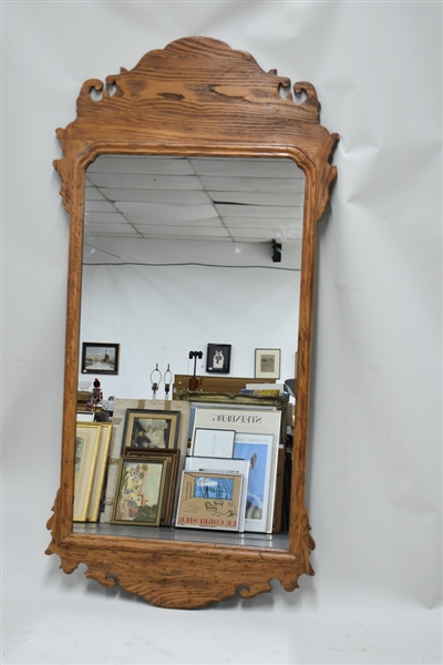 Large Oak Chippendale Style Wall Mirror