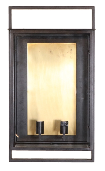 Modern Black Metal and Brass Outdoor Wall Sconce