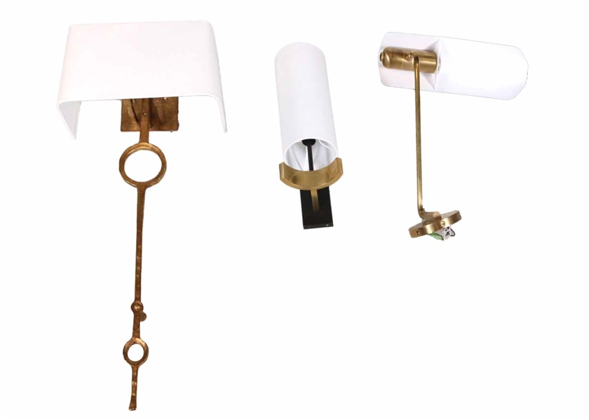 Three Modern Gold and Brass Wall Sconces