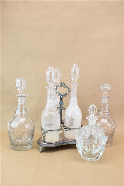 Group of Six Assorted Vintage Decanters
