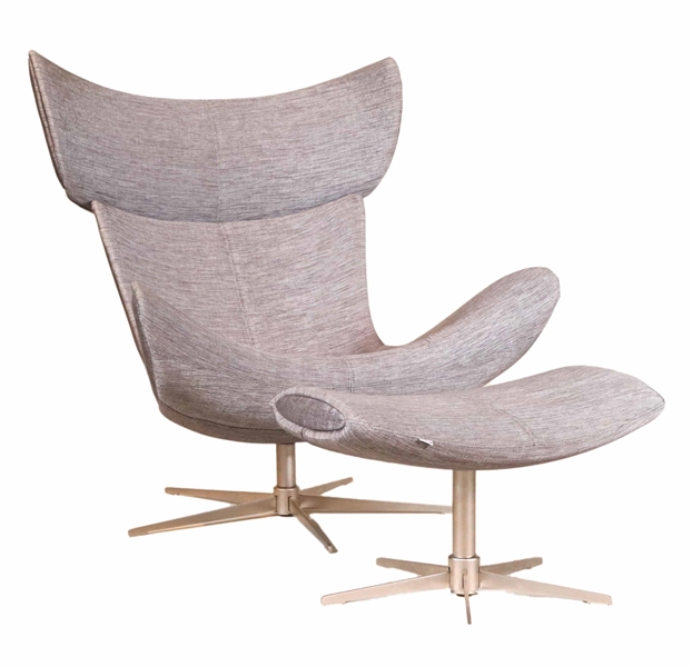 Modern BoConcept Grey-Upholstered Chair & Ottoman