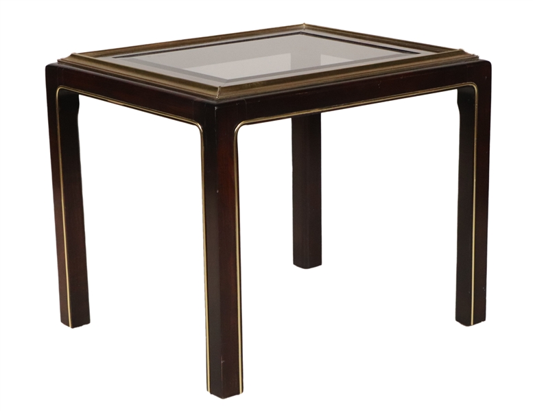 John Widdicomb Style Glass Burl &Brass Side Table
