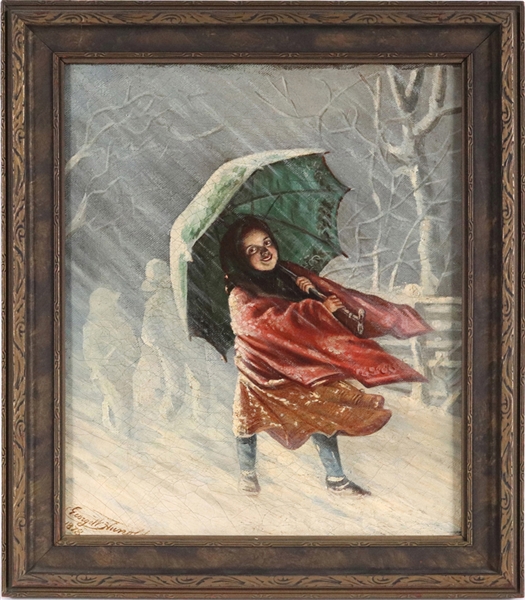 George W. Hunold, Oil on Canvas, Woman in Snow