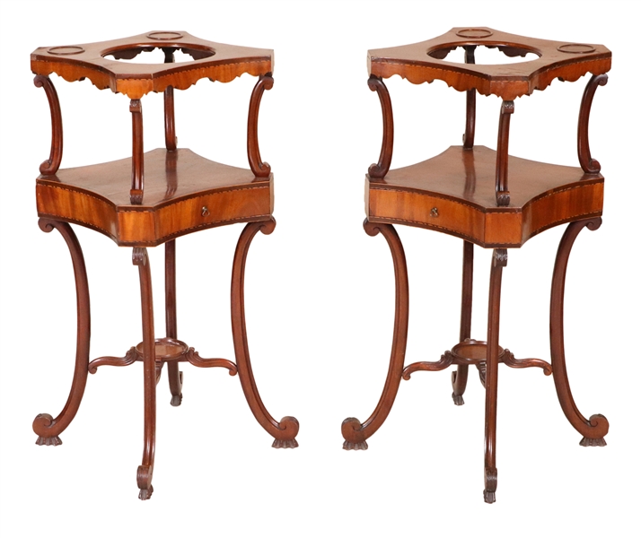 Pair of George III Inlaid Two-Tier Basin Stands
