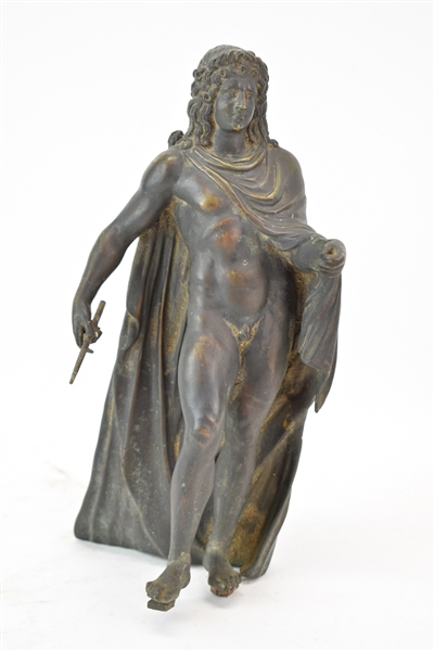Patinated Metal Figural of a Nude Warrior