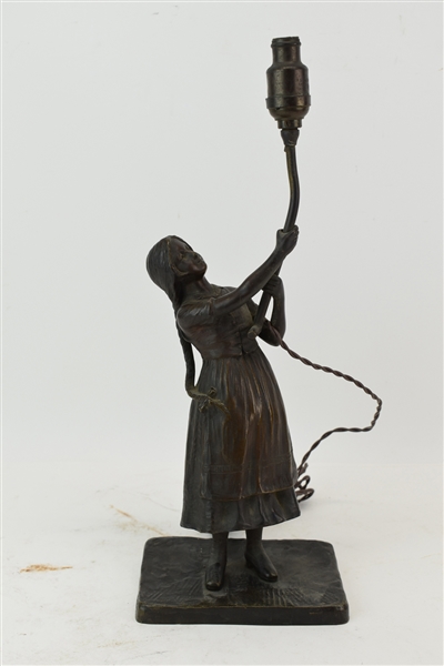 Bronze Figural Table Lamp of a Girl
