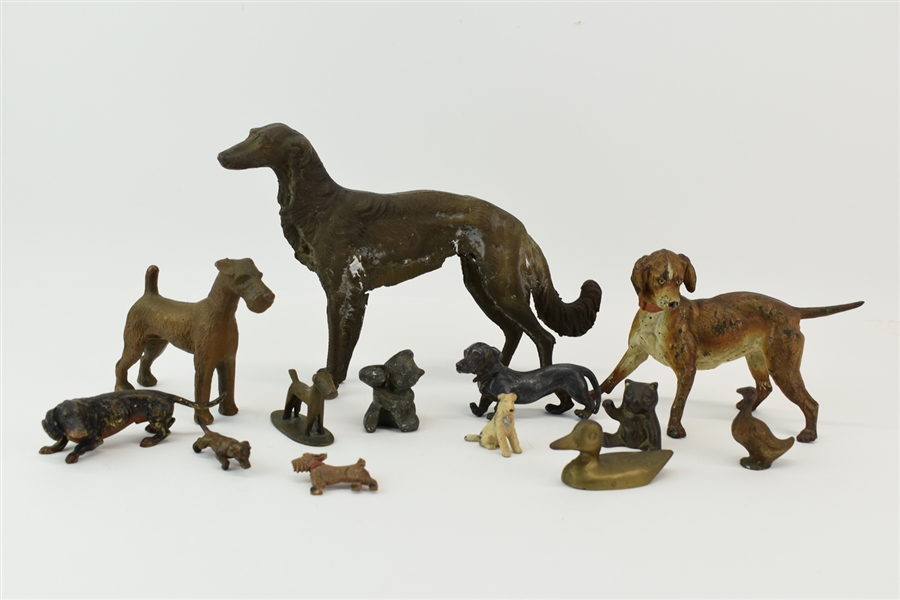 Group of Metal Dog and Animal Figurines