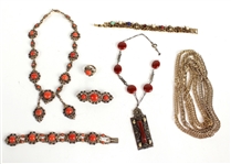 800 Silver and Orange Coral Suite of Jewelry