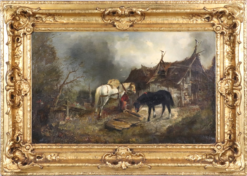 Oil on Canvas, Continental Farmyard Scene
