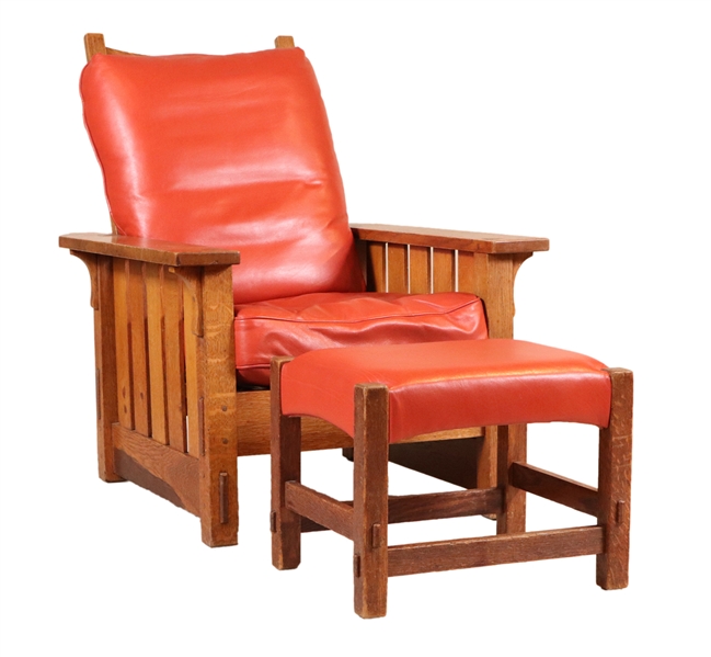 Gustav Stickley Oak Morris Chair & Footstool