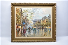 Oil on Canvas of Parisian Street Scene  Blanchard