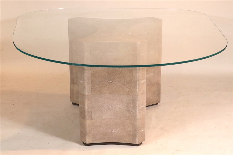 Modern Glass Top Shagreen Base Dining Table