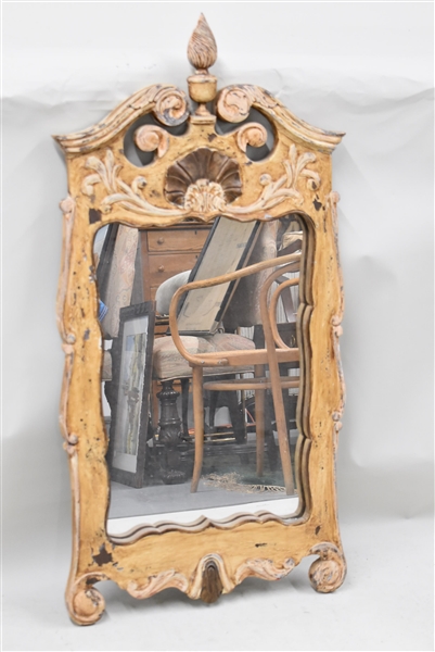 Distressed Paint Shell Carved & Urn Finial Mirror