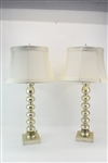 Pair Modern Silver Painted Geometric Table Lamps