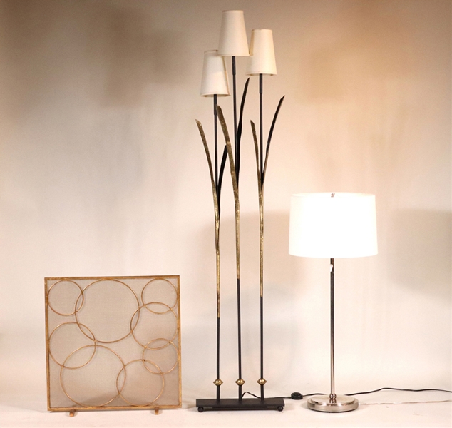 Art Nouveau Style Parcel-Gilt 3-Light Floor Lamp