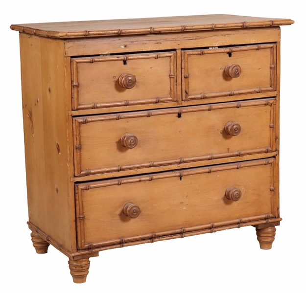 Victorian Faux-Bamboo Pine Chest of Drawers