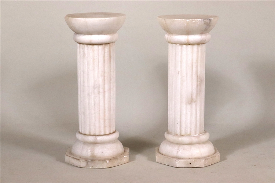 Pair of Diminutive White Marble Pedestals