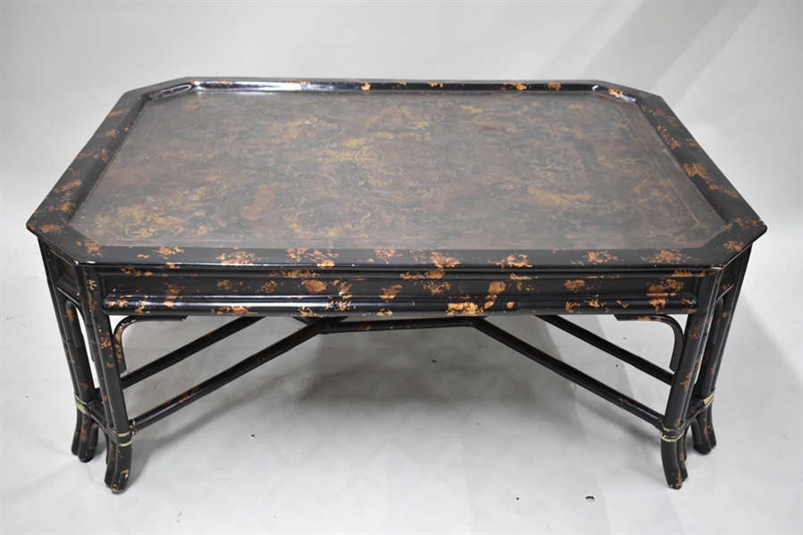 Large Asian Style Rattan and Papier Mache Table