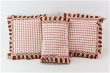 Three Red & Cream Plaid with Fringe Pillows