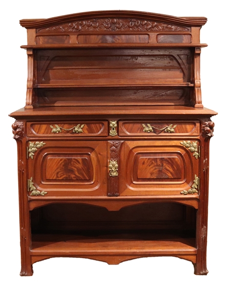 Art Nouveau Carved and Framed Mahogany Buffet