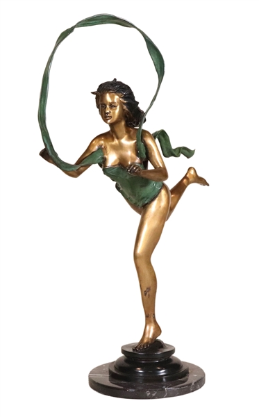 Patinated Bronze Sculpture, Girl with Ribbon
