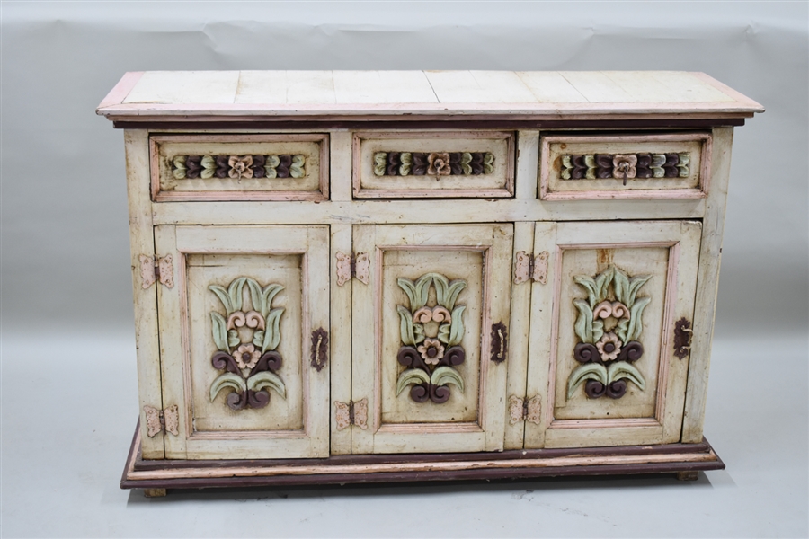 Swedish Pine Style Carved Sideboard Cabinet