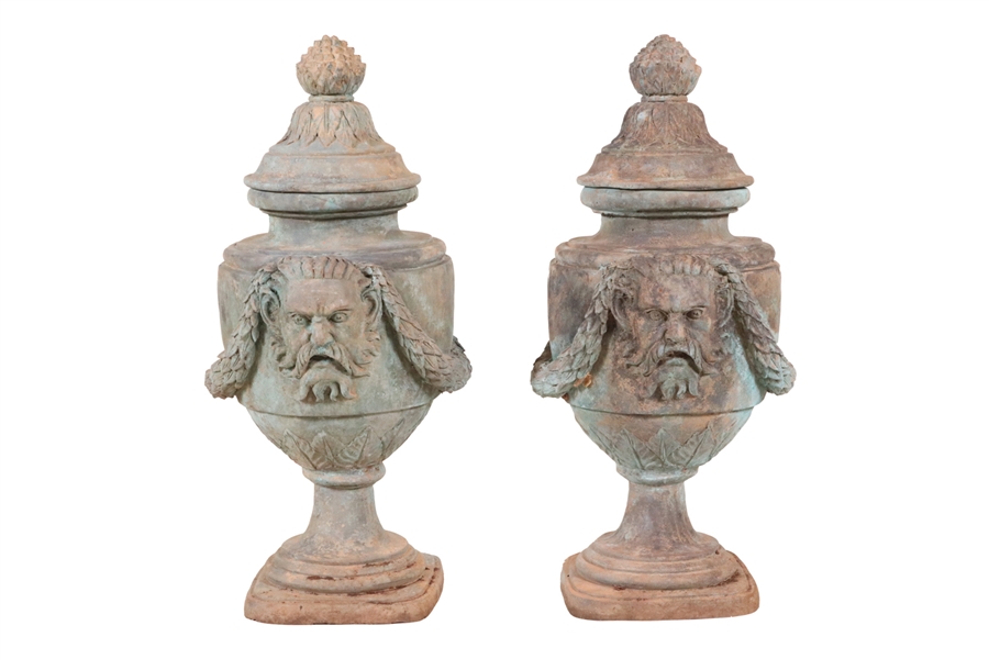 Pair of Neoclassical Style Bronze Garden Urns