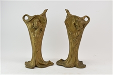 Pair Art Nouveau Gilt Metal Mantel Figurals
