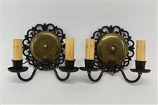 Pair of Mid Century Brass and Black Metal Sconces