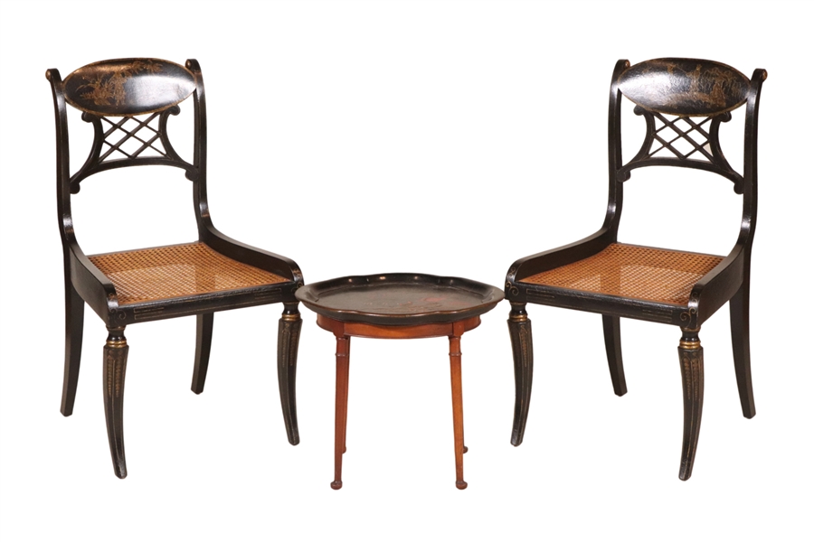 Pair of Chinoiserie Decorated Ebonized Chairs