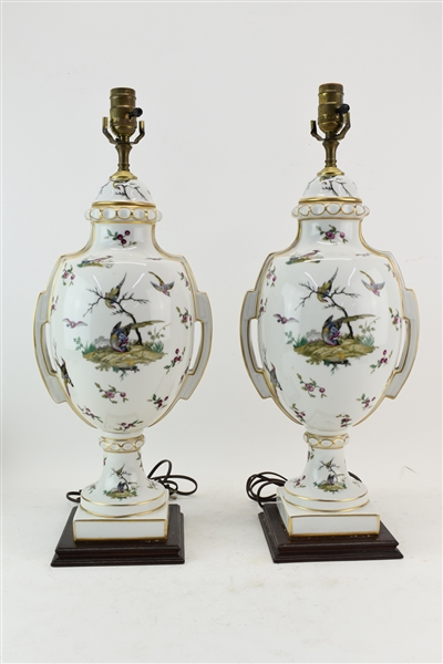Porcelain Birds & Berries Urn Form Table Lamps