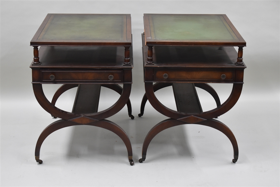 Pair of Mahogany Leather Top Side Tables