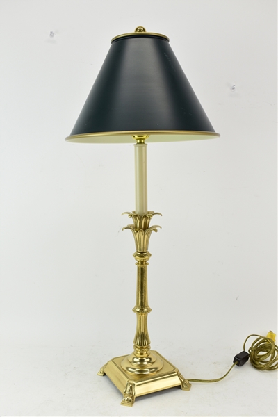 Palm Form Brass Table Lamp with Metal Green Shade