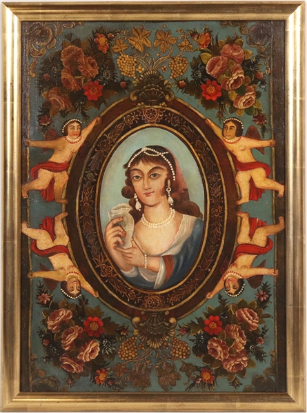 Oil on Canvas, Medallion of Persian Woman