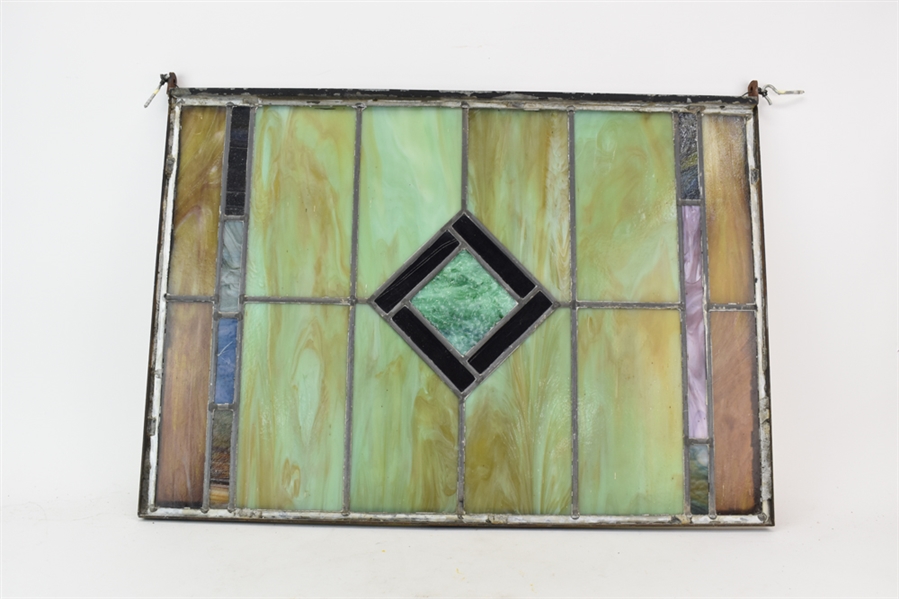Large Geometric Design Stained Glass Window 