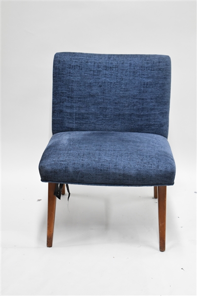 Mid Century Modern Blue Upholstered Slipper Chair