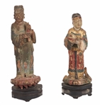 Two Chinese Painted and Carved Wood Figures