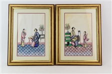 Set of Two Framed Asian Watercolors on Rice Paper