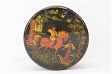 Russian Wooden Lacquer Round Handpainted Box