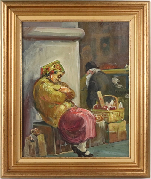 Cecil Bell, Oil on Canvas, Woman Sitting on Box