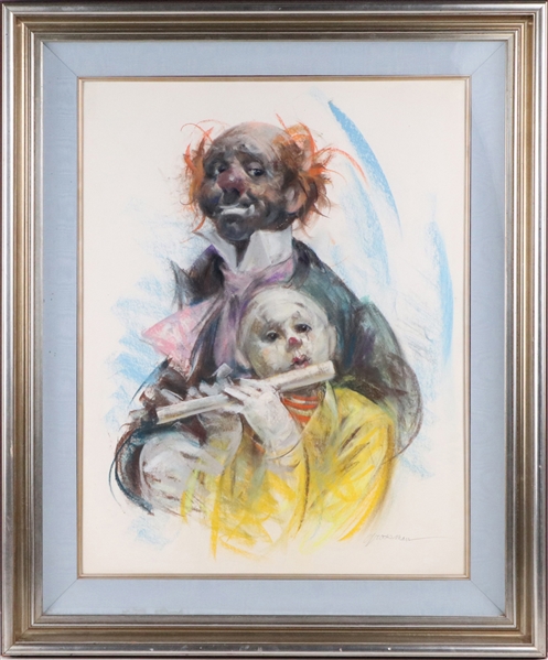 Cydney Grossman Pastel on Paper, Two Clowns
